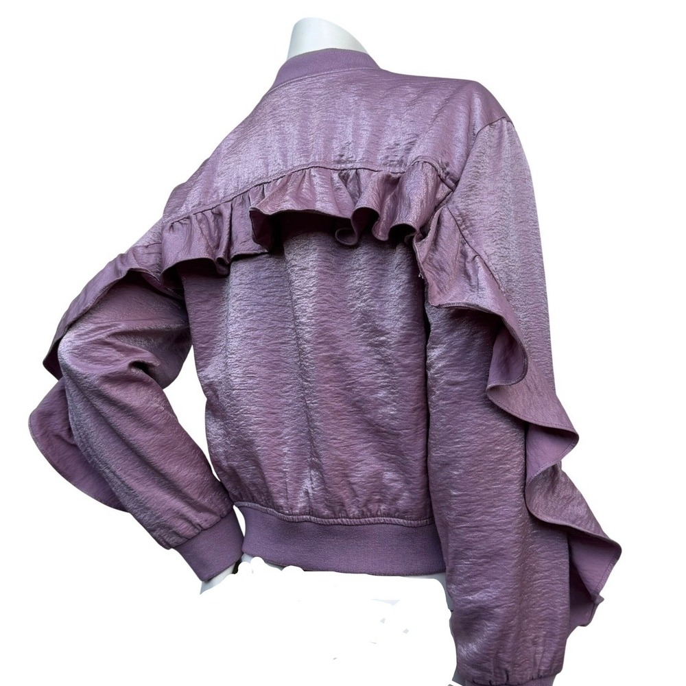 Guess Bomber Jacket Metallic Lavender Ruffle Detail Shimmer Y2K Festival Size M